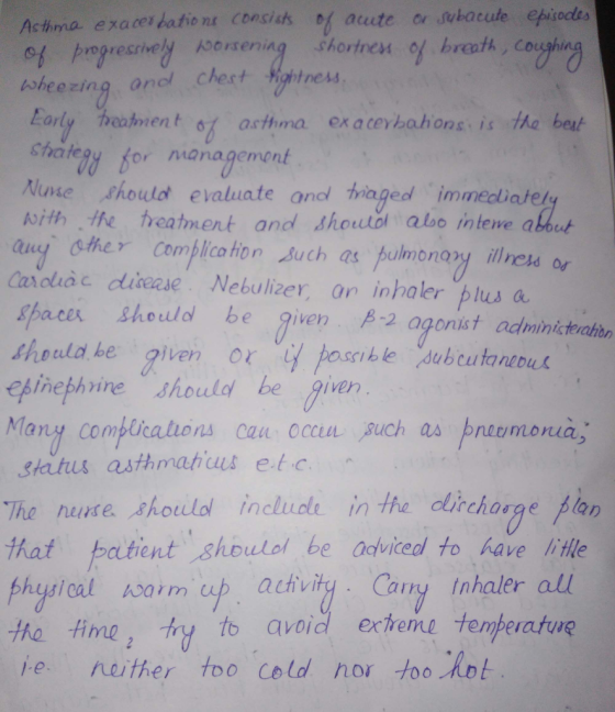Ashma exacesbationt consiss l auteor subacute episocles o progresively Aoorsening shortnes of breath, Cough tsheezing andl ch