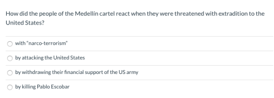 How did the people of the Medellín cartel react when they were threatened with extradition to the United States? with narco-