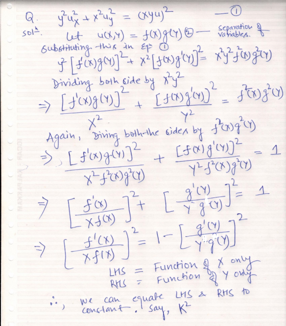 Q. Yu% + x²4} = (xyu) 2 - 0 o sola separation variables. let substituting u(x,y) = this in f Equ 3 [ fg (4]? + x2 [468gcy)=