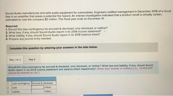 Sound Audio manufactures and sells audio equipment for automobiles. Engineers notified management in December 2018 of a circu