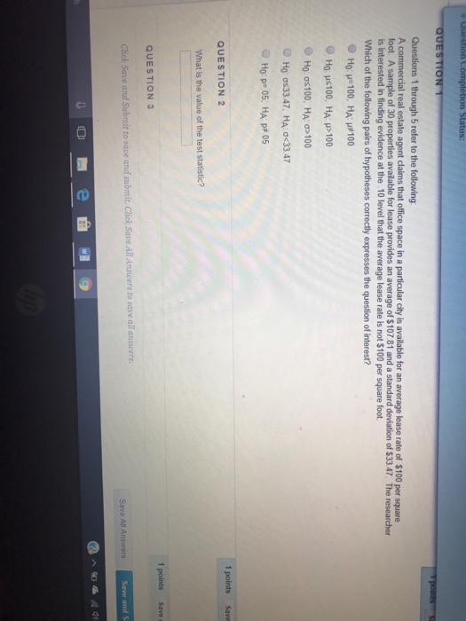 Questions 1 through 5 refer to the following A commercial real estate agent claims that office space in a particular city is