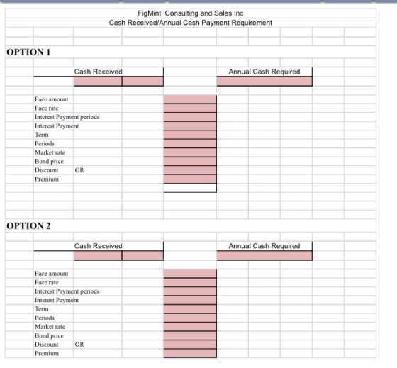 FigMint Consulting and Sales Inc Cash Received/Annual Cash Payment Requirement OPTION 1 Cash Received Annual Cash Required Fa