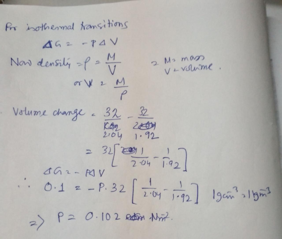 Por isothermal transitions AG2 - PAV Now density of a 2 M2 mas ve volume. arW2 M Volume change .32-32 Kieper 20 2:04 1.92 = 3