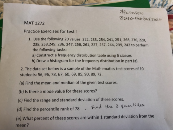 2119a review 21242-Monday Test MAT 1272 Practice Exercises for testi 1. Use the following 20 values: 222, 233, 254, 241, 251,