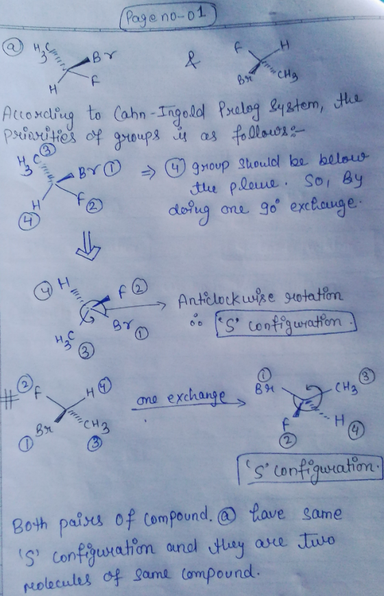 (Page no-01) 7 е яс сиз According to Cahn-Ingold Prelog system, the priorities of groups is as follows: Bobro -> group should