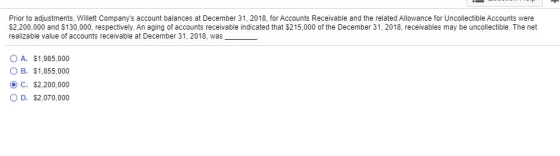 ET Prior to adjustments, Willett Companys account balances at December 31, 2018, for Accounts Receivable and the related All