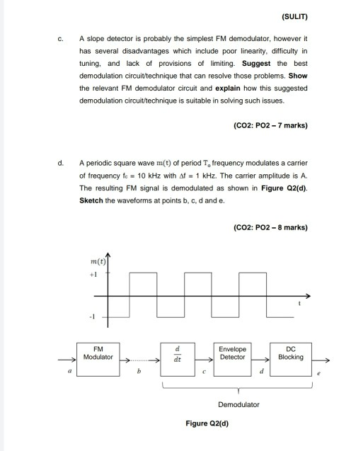 (SULIT) C. A slope detector is probably the simplest FM demodulator, however it has several disadvantages which include poor