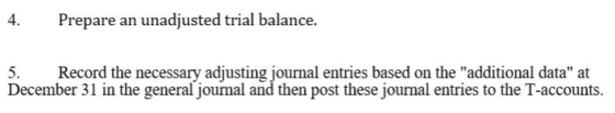 4. Prepare an unadjusted trial balance. 5. Record the necessary adjusting journal entries based on the additional data at D