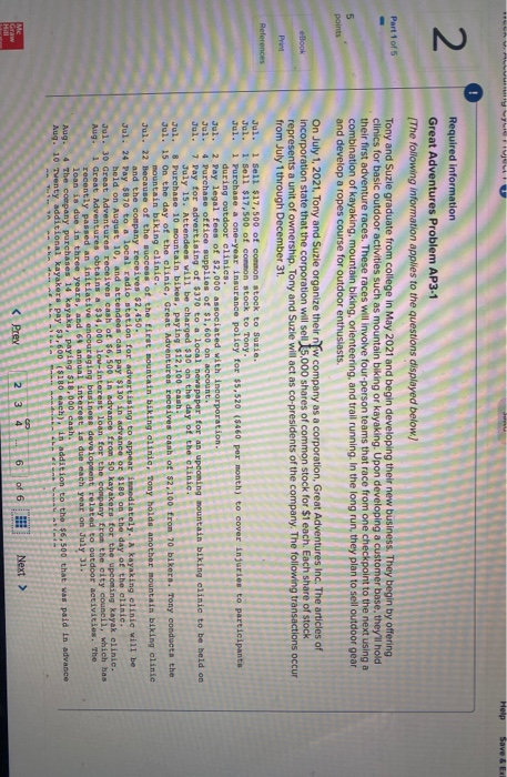 Help Save & EX o 2 Required information Great Adventures Problem AP3-1 The following information applies to the questions dis