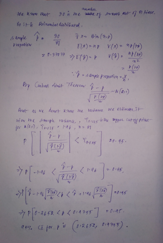 number We know that 30 is the rate of swuess out of stars, so it is Binomial distributed is ample pe 30 if for Bin (hip) prop