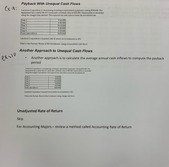 Payback With Unequal Cash Flows exa: Landrum Corporation is considering investing in pecialized equipment conting 230.000. Th