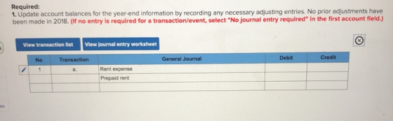 Required: 1. Update account balances for the year-end information by recording any necessary adjusting entries. No prior adju