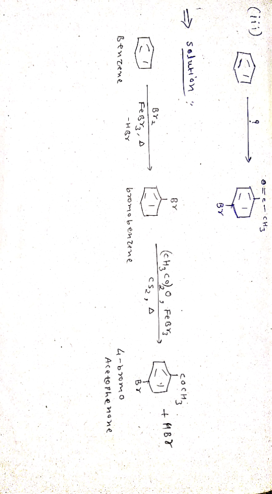 P o =S CHE BY → solution : COCH ) + BY (CH3CO),, Febr], A CS2,A B72 ET Febrz, A. BY -HBY : bromo benzene Benzene 4-by mo Acet