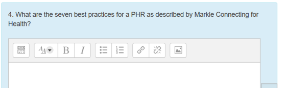 4. What are the seven best practices for a PHR as described by Markle Connecting for Health? 3 44 B 1 : E N