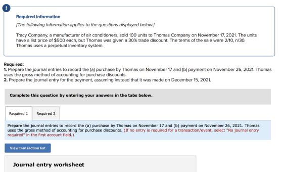 Required information [The following information applies to the questions displayed below.] Tracy Company, a manufacturer of a