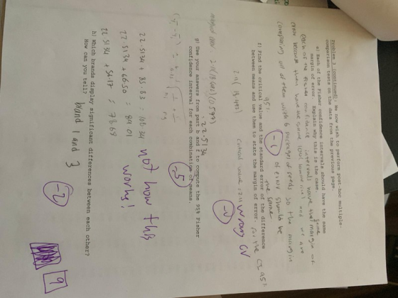 Problem 3 continued). We now wish to perform post-hoc multiple- comparison tests on the data from the previous page. e) Each