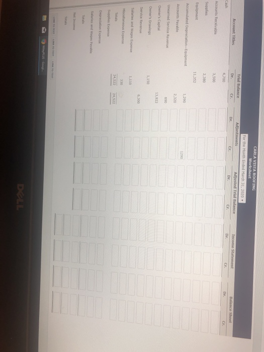CARLA VISTA ROOFING Worksheet For the Month Ended March 31, 2020 Adjustments Adjusted Trial Balance Trial Balance Account Tit
