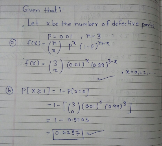 Given that S Let xbe the number of defechve part 3t f(X) 3.99)