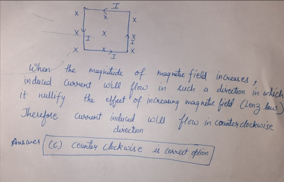 xa X Х Х I 1X Х I will flow When the magnitude of magnetic field increases, induced current such a direction in which it null