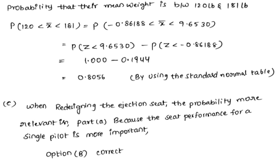 probability that their mean weight is blw 120lb & 18116 P (120 cã < 181) - P (-086188 cã < 916530) = P(Z <916530) - P(Z <-018