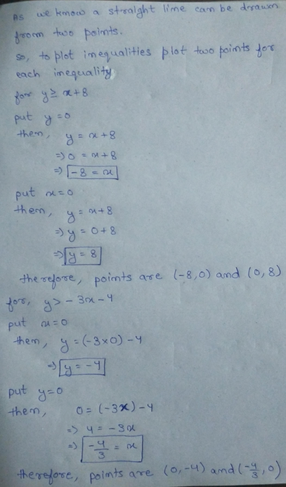 AS we know a straight lime can be drawn from two points. so to plot inequalities plot two points for each inequality for y =