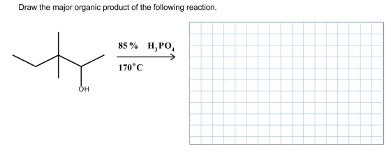 Draw the major organic product of the following reaction 85% H3PO4 170°C ОН