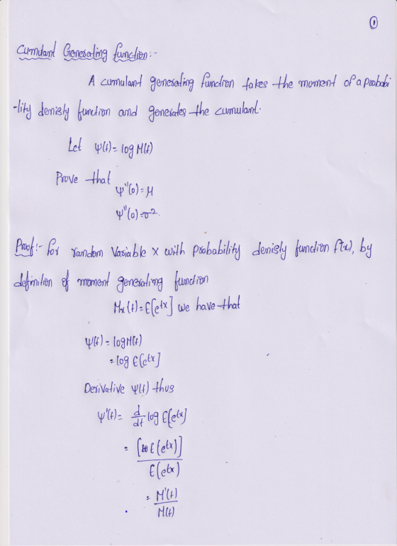he momen cumulant Generating function A cumulant genesaling function fakes the moment of a poobeba -lity denily function and