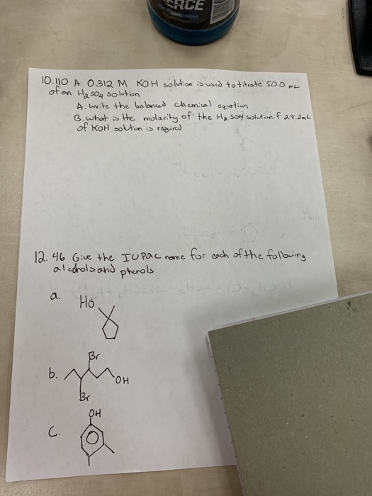 SRCE 10.110 A 0.312 M KOH solution is used to titrate 50.0 mL of an Haso 4 solution A. write the balanced chemical caution B.