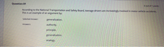 Question 81 O out of 1 points According to the National Transportation and Safety Board, teenage drivers are increasingly inv