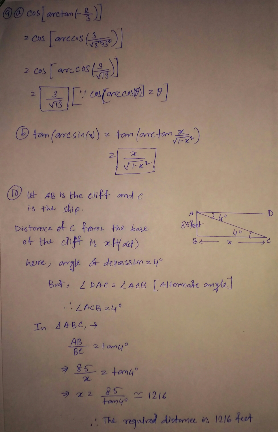 © © cos | arctan (-1)] [ are cus ( 3 ) 2 cas [arcas 2 Cos 2 20 3 V13 ces forcesco ③ tan (are sin(x)) = fan foretam & d) 2 Vrx