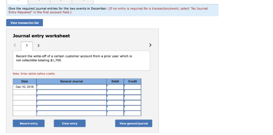 Give the required journal entries for the two events in December. (If no entry is required for a transaction/event, select N