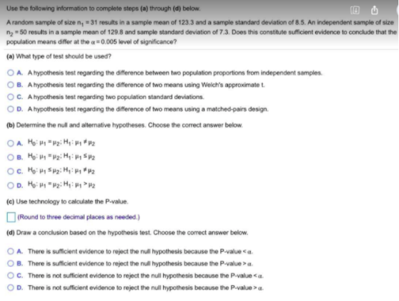 Use the following information to complete steps (a) through (d) below. A random sample of size n = 31 results in a sample mea