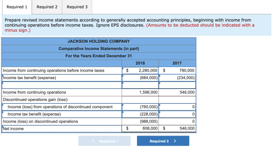 Required 1 Required 2 Required 3 Prepare revised income statements according to generally accepted accounting principles, beg