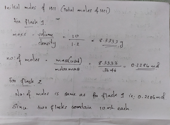 on nitial moles of Hel (Total moles of Hel) antif For flask 1 mass - volume LO clensity 3 1 4 & *2.3333 3 2 1 no of moles – m