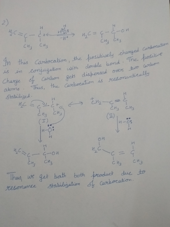 II -H+ H2CT 9 H+ H₂C = 4-¢-on CH3 CH3 CH3 CH3 Carbocation charged the positively positive is in conjugation we In this carboc