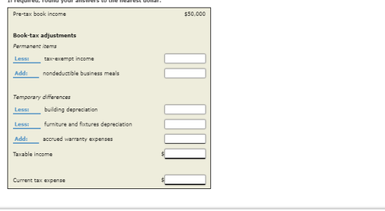 al reyun eu, vur yvur are we were we Pre-tax book income $50.000 Book-tax adjustments Permanent items Less: tax-exempt income