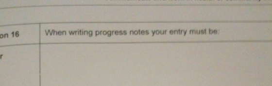When writing progress notes your entry must be: on 16