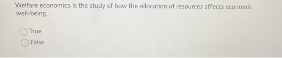Welfare economics is the study of how the allocation of resources affects economic well-being. True False