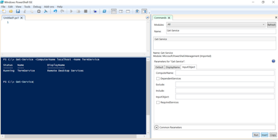 #ae tdt wew ools Debug Addons Help mported Resoze oeskrop Services PS C> Get-Service