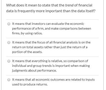 What does it mean to state that the trend of financial data is frequently more important than the data itself? It means that