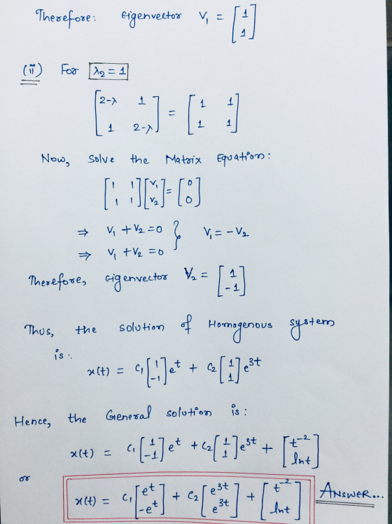 Therefore eigenveet Eigenveetor V, 1 ) For ^2=1 2-) 1 1 2) 1 1 1 2-7 solve the V, TV2=0 7 V +V2 =0 Now, Matrix Equation: [J]