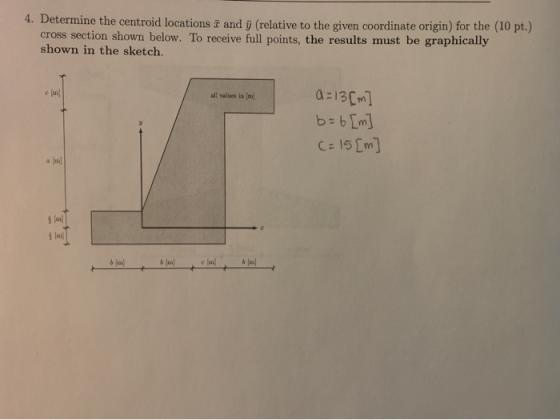 4. Determine the centroid locations i and y (relative to the given coordinate origin) for the (10 pt.) cross section shown be