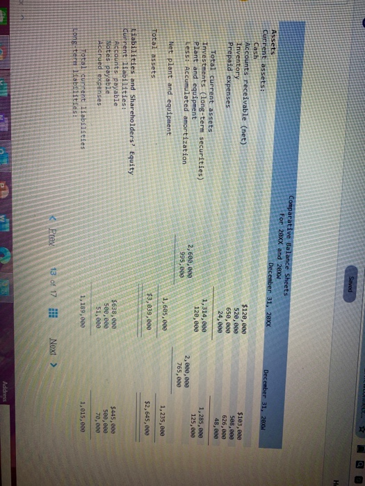 HUMELL.. Saved Н. Comparative Balance Sheets For 20xx and 2ex December 31, 2exx December 31, 206 Assets Current assets: Cash