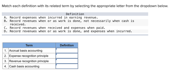 Match each definition with its related term by selecting the appropriate letter from the dropdown below. Definition A. Record