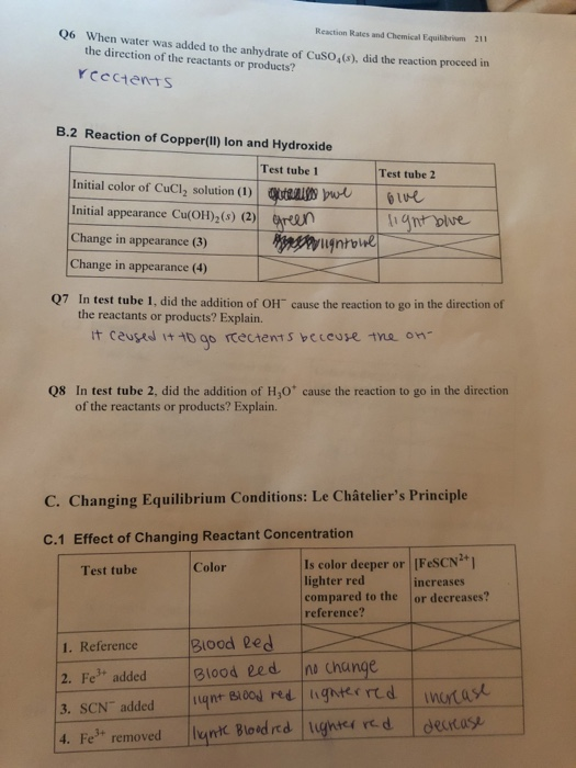 Reaction Rates and Chemical Equilibrium 211 Q6 When water was added to the anhydrate of Cuso (s), did the reaction proceed in