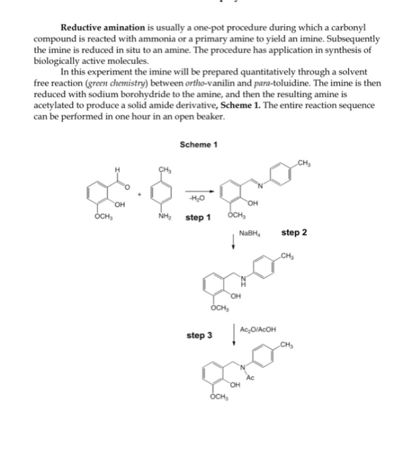 Reductive amination is usually a one-pot procedure during which a carbonyl compound is reacted with ammonia or a primary amin