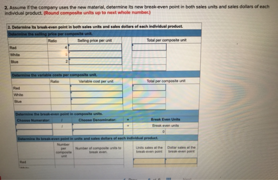 2. Assume if the company uses the new material, determine its new break-even point in both sales units and sales dollars of e