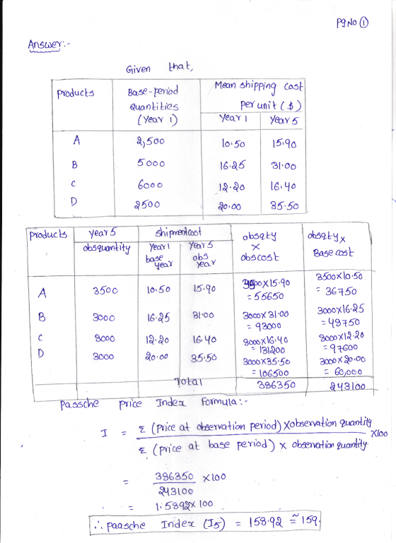Pg No ① Answer: Given that, products Base-period Quantities [year 1) Mean shipping cost per unit ($) year Year 5 10:50 15.90