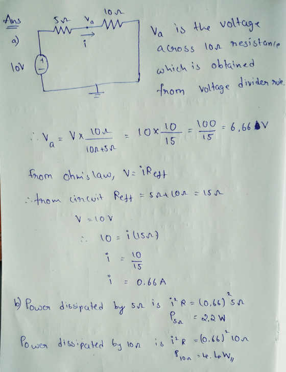 to Va is the voltag aoss lon hesistonte shreh is obained 16v (그 hom Voltag e dividen o 15 s tg0 m (191 (0, + Rett s.at(M IS/L = LO 10.66 A らBuoc, dissipated 9 Pouso despa(0,64) SA