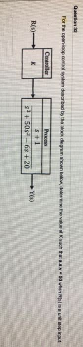 Question 32 For the open-loop control system described by the block diagram shown below, determine the value of K such that s